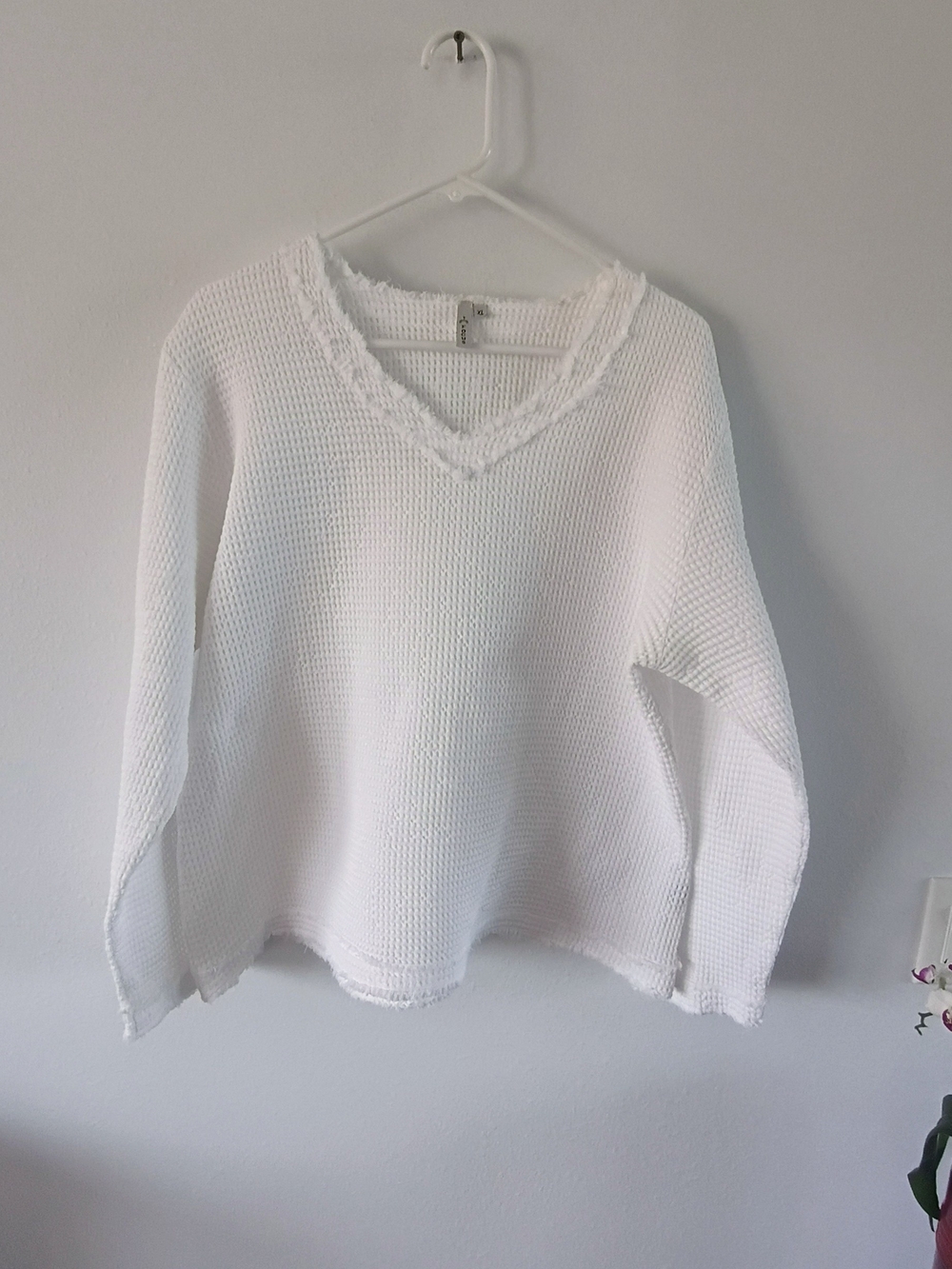 Focus White Waffle Knit Oversized Cotton Sweater XL Coastal Grandma Boho